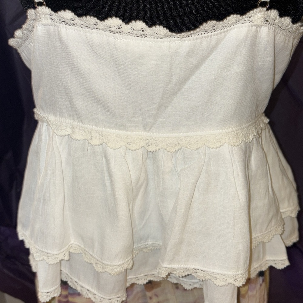 NWT- Free the Rose Womens Lace Trimmed Waterfall Tiered Top XL White - Picture 6 of 16